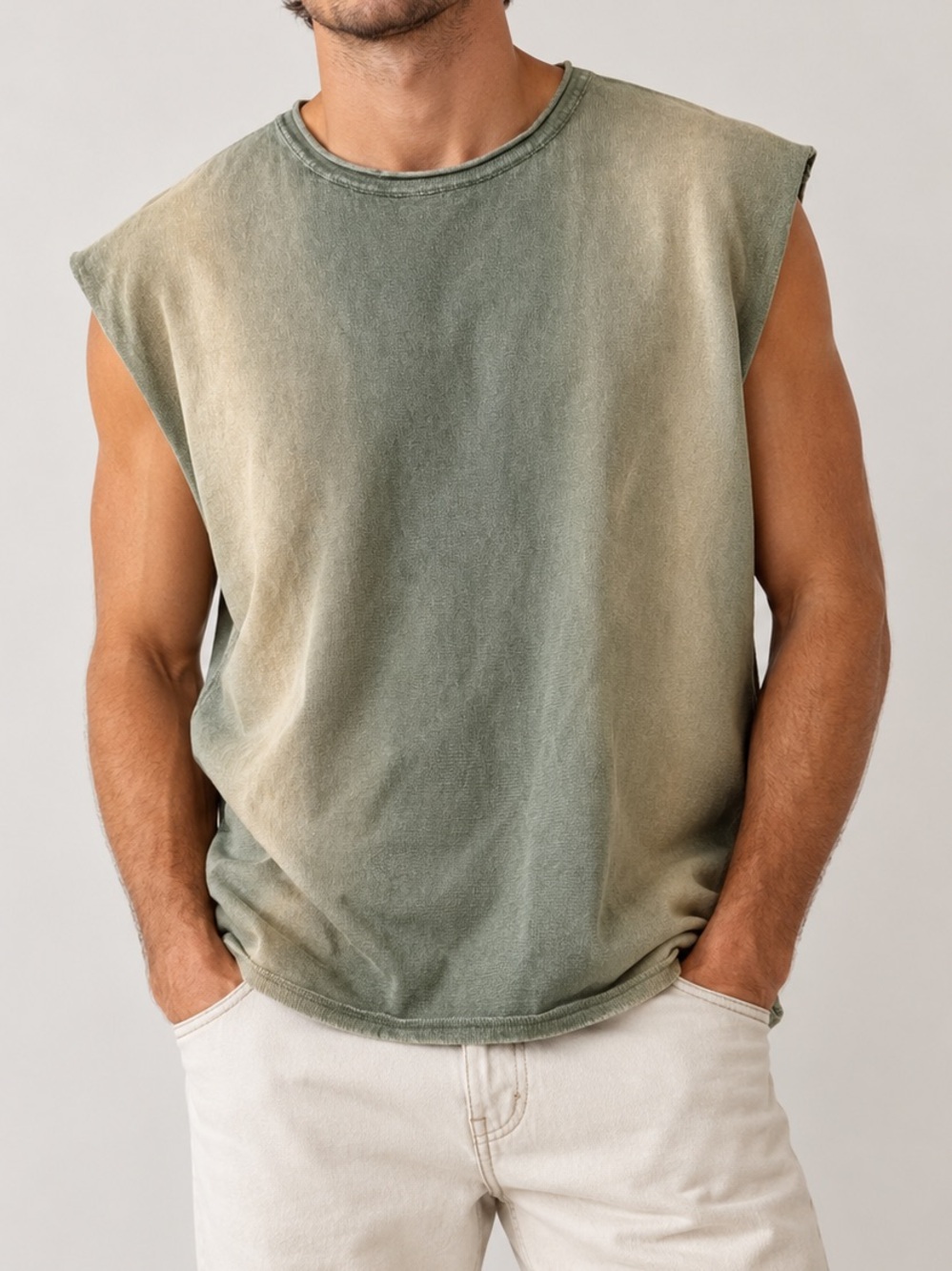 NWT✨ Zara Men Washed Effect Sleeveless Tee Olive Green XL Oversized Muscle Shirt